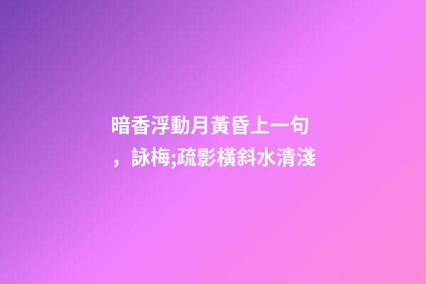 暗香浮動月黃昏上一句，詠梅;疏影橫斜水清淺-第1張-觀點-玄機派